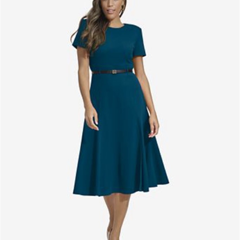 Calvin Klein Teal Midi Dress with Belt